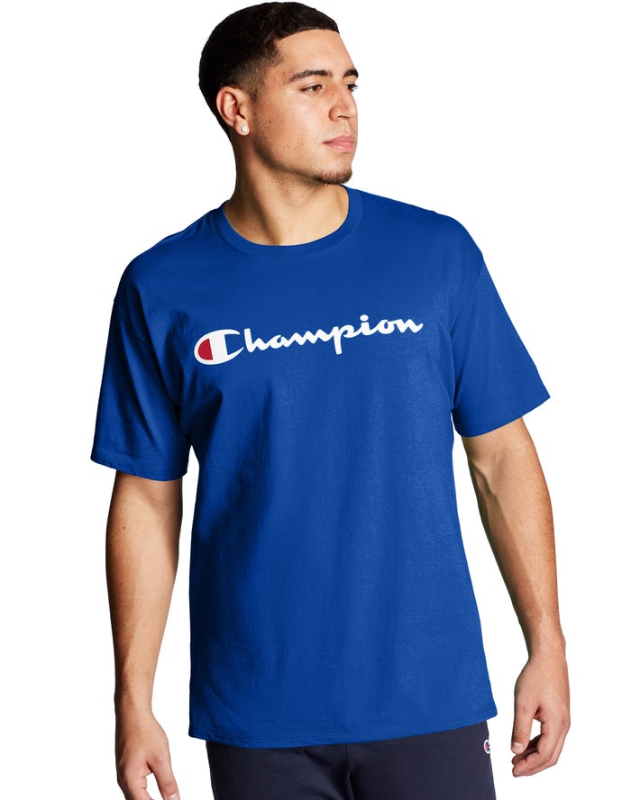 Champion Classic Jersey Script Logo - Miesten Sininen T-Paita - Suomi 4798230-JF